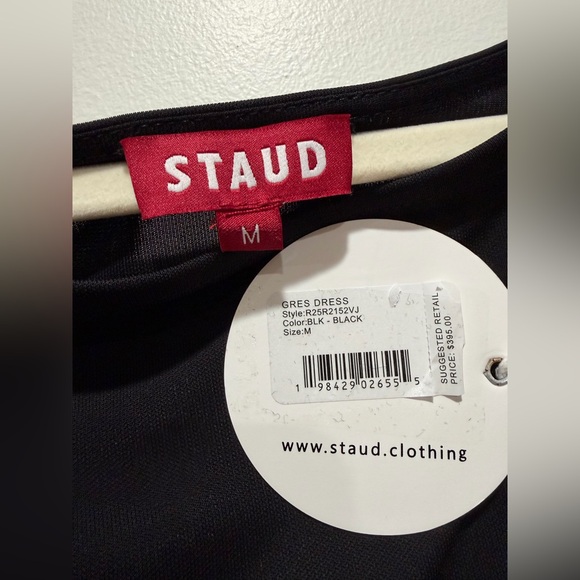 NEW STAUD Gres Dress, boat neck midi ruched waterfall heavy draped, Black Medium - Picture 10 of 13